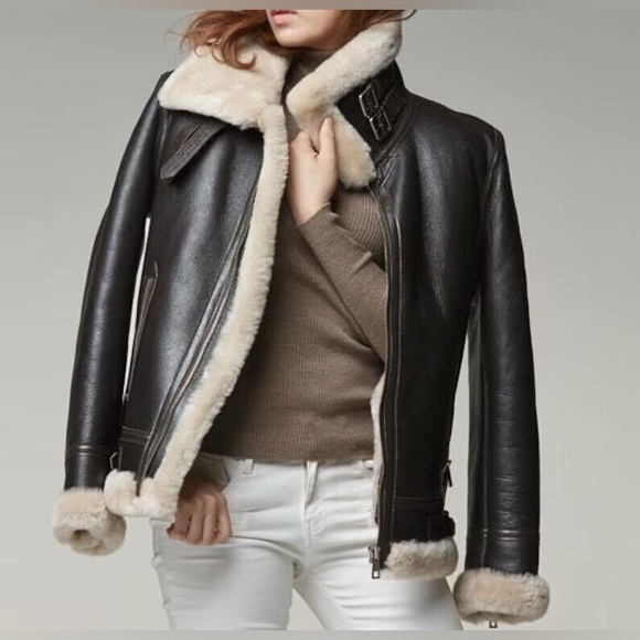 Bomber Aviator Women
Shearling Coat Sheepskin Real Leather Jacket for Women - Picture 11 of 12
